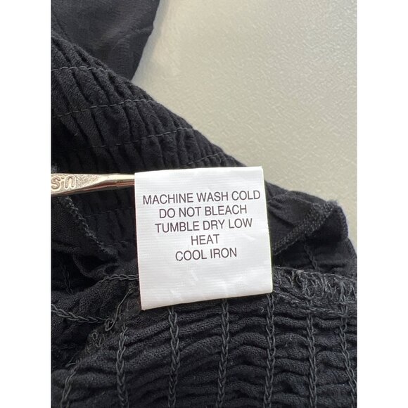 L.A. Hearts Smocked Cropped Top Small Black Lightweight Short Sleeve Stretchy Ra - Picture 6 of 7